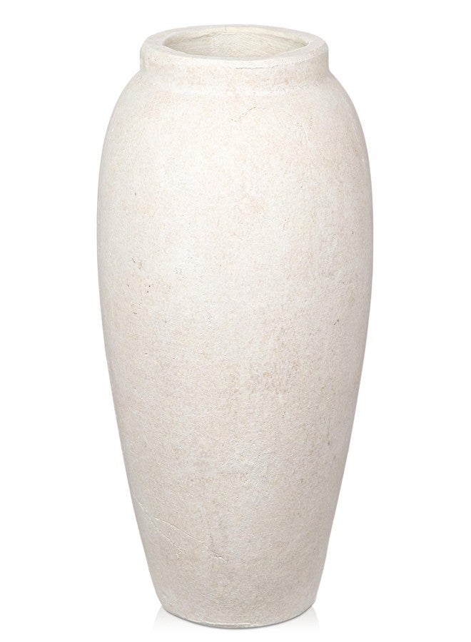 Arborus Handcrafted Flower Vase, 10.5" Tall Terracotta Vases, Vintage White Vase, Rustic Antique Décor, Wide Mouth, Matte Finish for Home Office Resto Café Decoration - Image 1